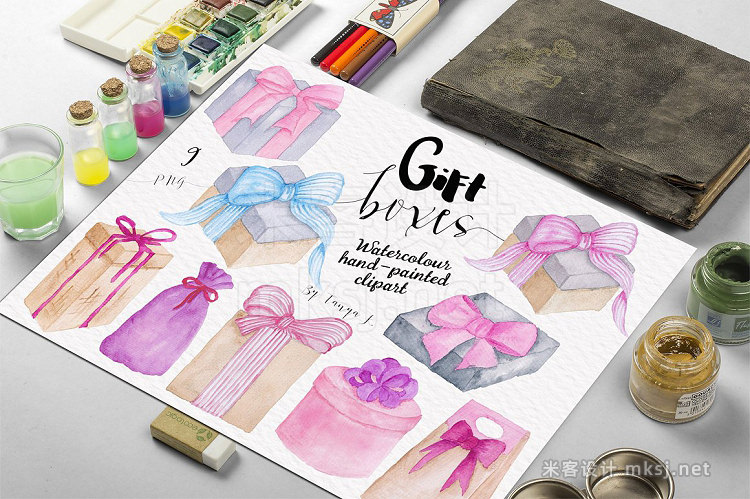 png素材 Pink Gift Boxes Watercolor clipart