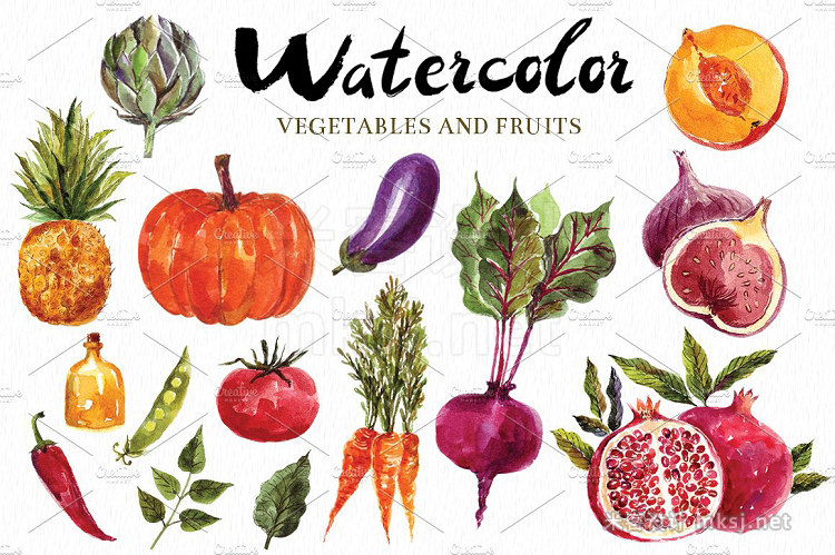 png素材 Watercolor vegetables fruits