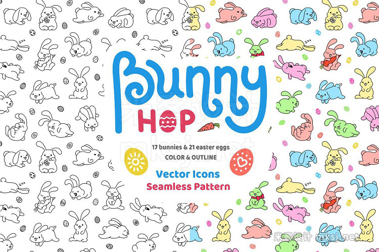 png素材 Bunny Hop Icons And Seamless Pattern