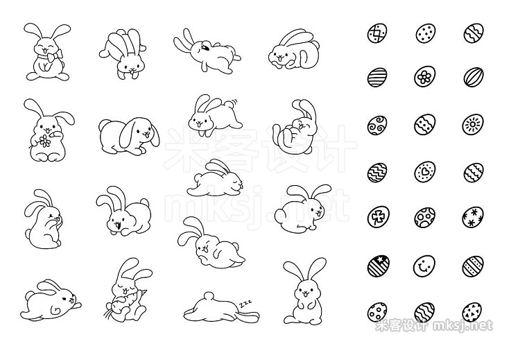 png素材 Bunny Hop Icons And Seamless Pattern