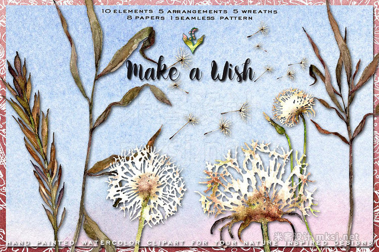 png素材 Dandelion Wishes Watercolor Clipart