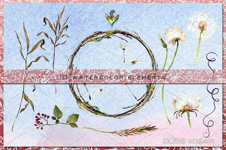 png素材 Dandelion Wishes Watercolor Clipart