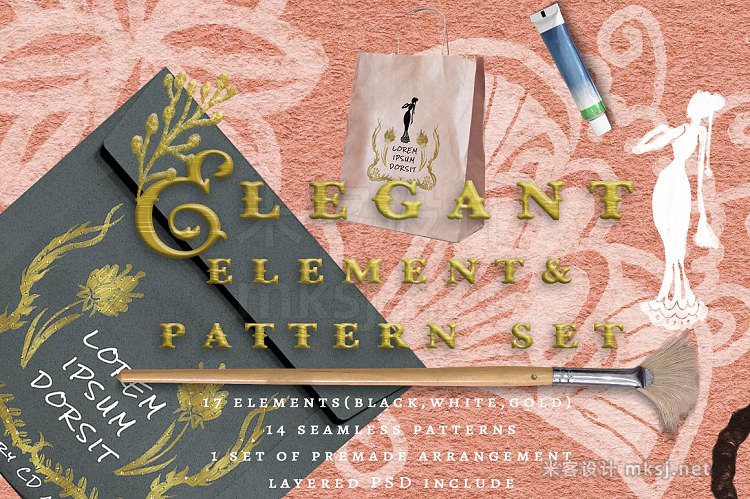 png素材 Elegant handdrawn floral graphic set