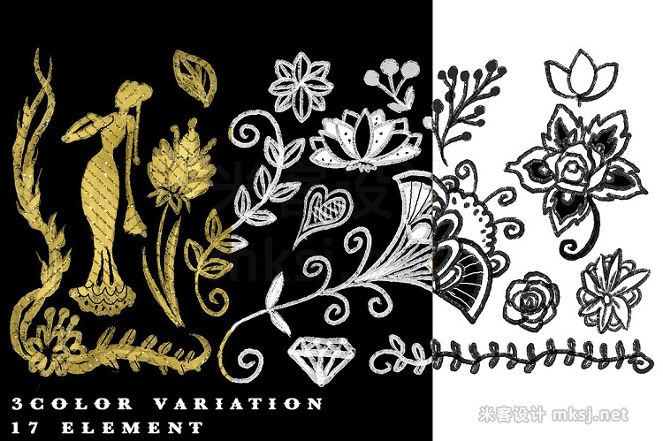 png素材 Elegant handdrawn floral graphic set