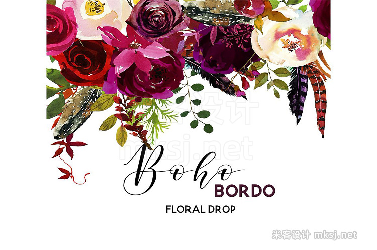 png素材 Boho Bordo Watercolor Flowers