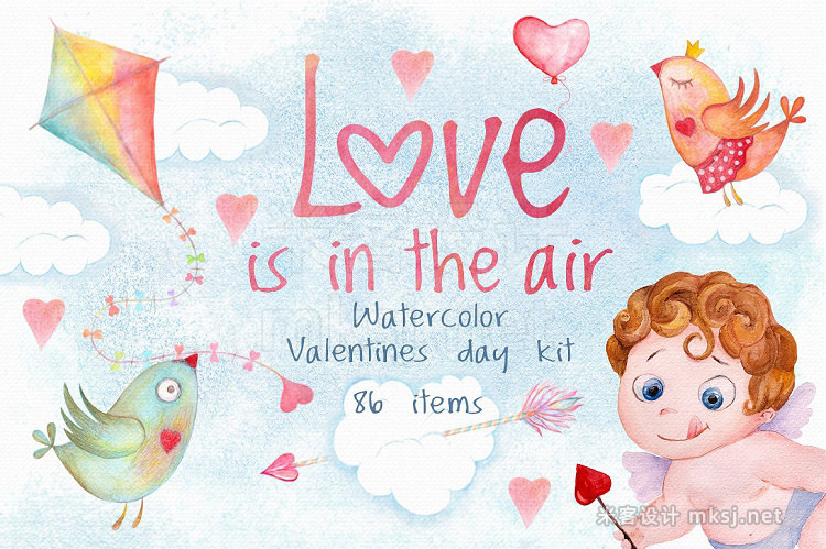 png素材 Valentines day love watercolor set