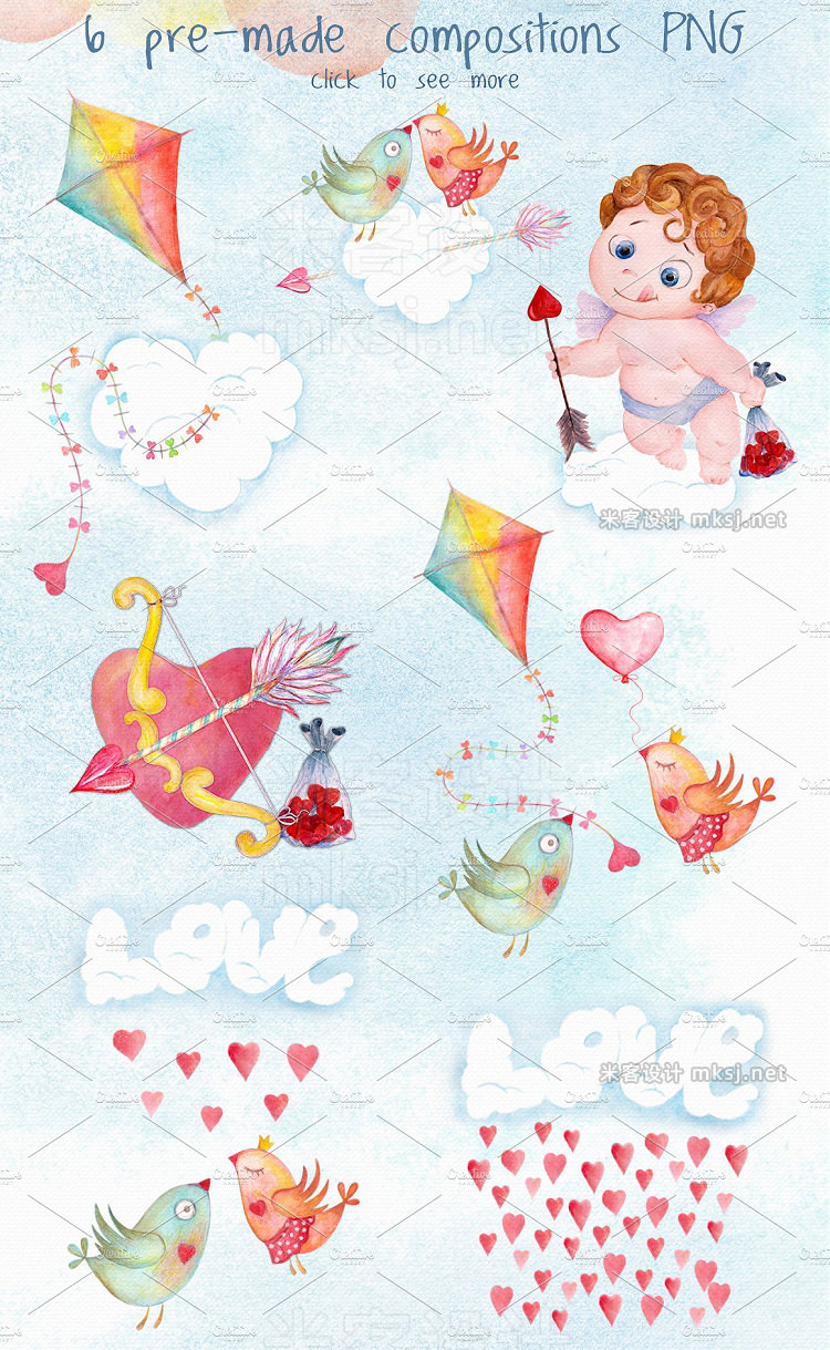 png素材 Valentines day love watercolor set