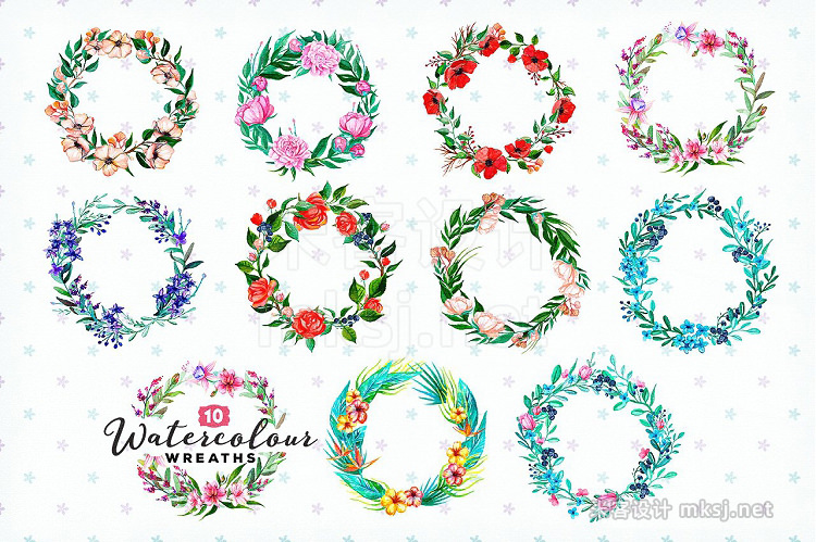 png素材 10 Watercolour Wreaths BONUS File