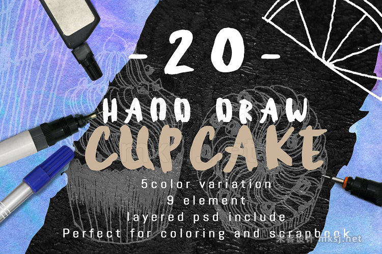 png素材 20 Handdraw cupcake inking