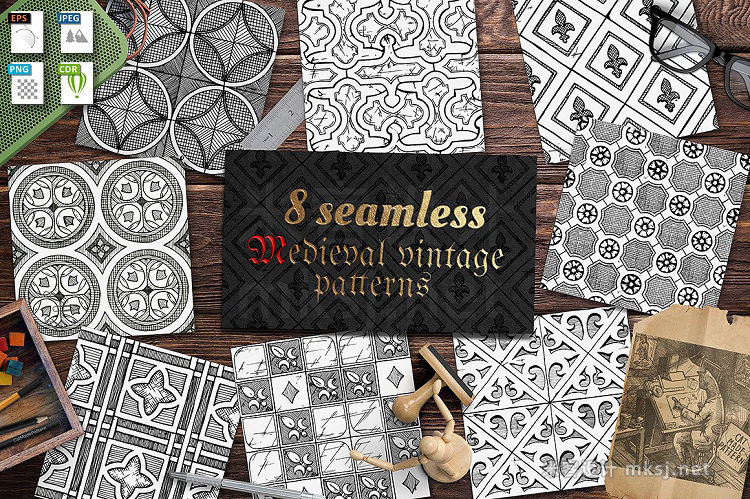 png素材 8 medieval seamless patterns