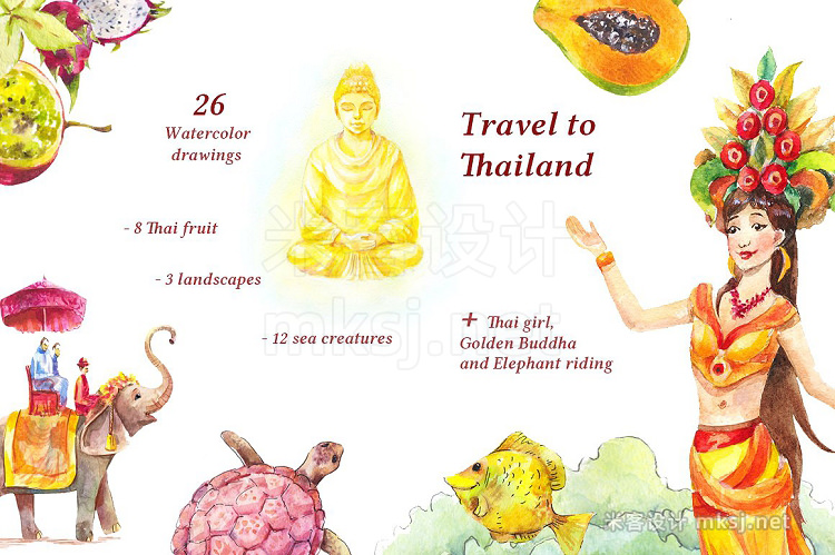 png素材 Set of 26 Thai watercolors