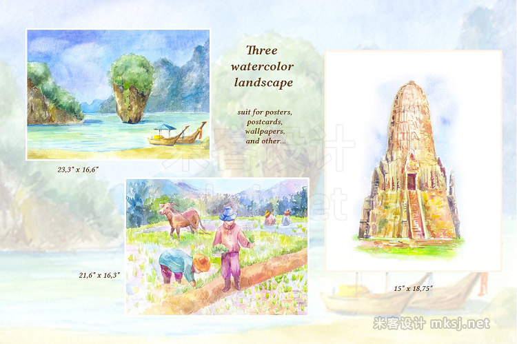 png素材 Set of 26 Thai watercolors