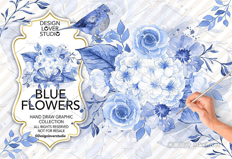 png素材 Watercolor Blue Flowers design