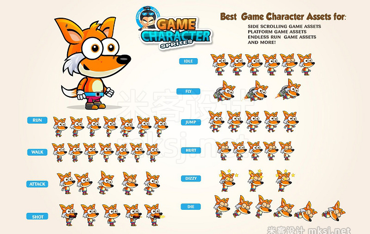 png素材 Fox 2D Game Character Sprites