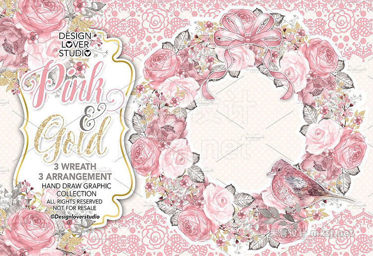 png素材 Watercolor PINK and GOLD wreaths