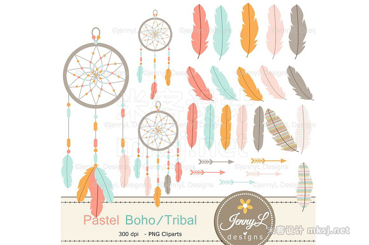 png素材 Pastel Boho Digital Papers Clipart