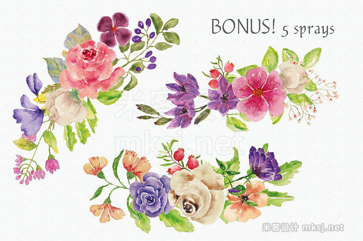 png素材 Watercolor wreath of mixed florals
