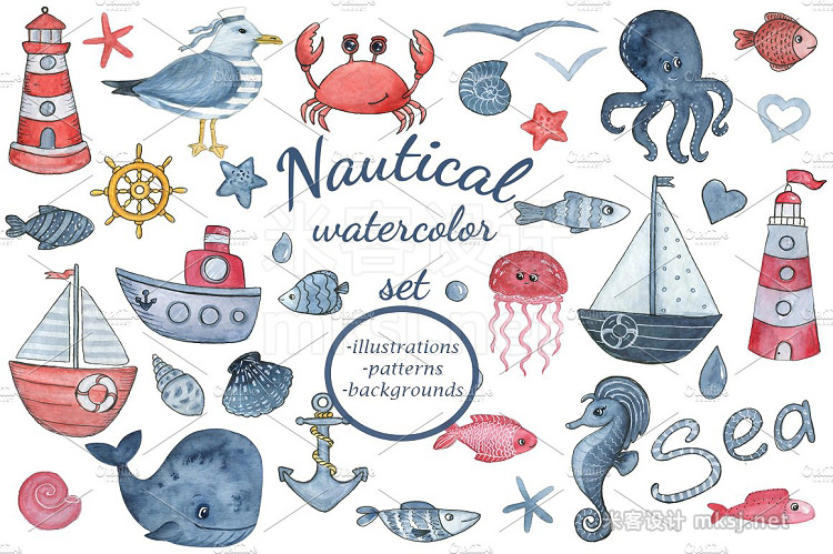 png素材 Sea dreams Nautical watercolor set