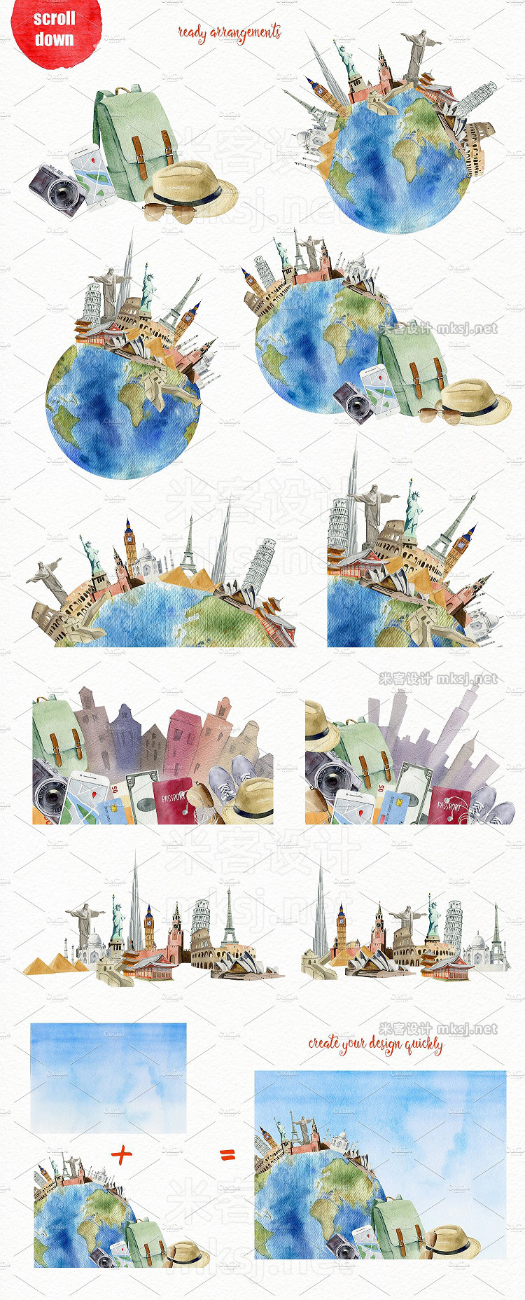 png素材 Wanderlust watercolor design toolkit