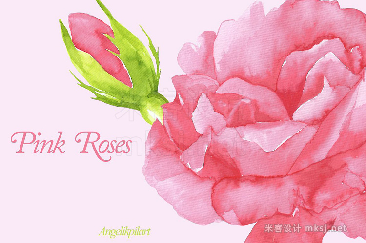 png素材 watercolor Pink Roses clipart