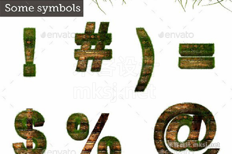 png素材 3D Wood Alphabet Text with Grass