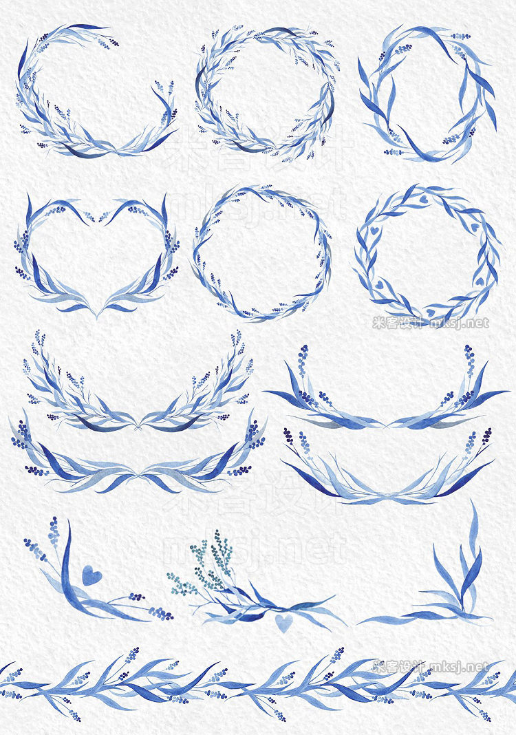 png素材 Watercolor design set in blue tones