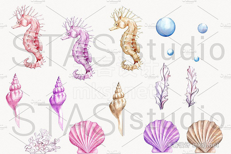 png素材 Ocean Watercolor Clipart Seahorse