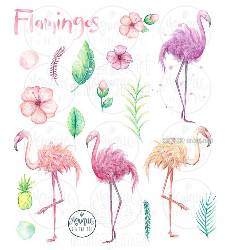 png素材 Flamingo clipart watercolor