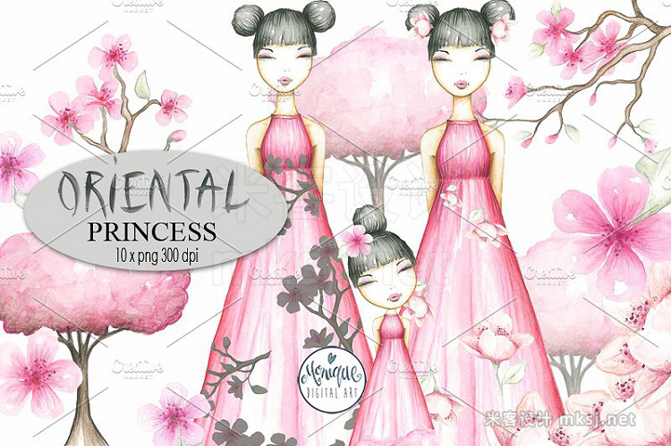 png素材 Oriental Princess Clipart Watercolor