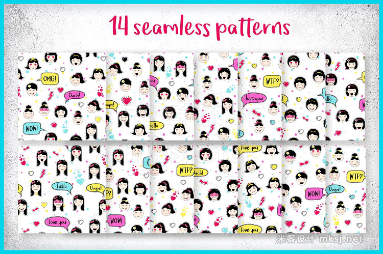 png素材 Kawaii kit patterns and stickers