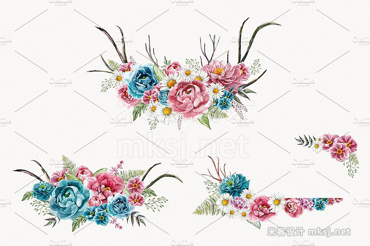 png素材 Boho Bouquets Watercolor Clipart