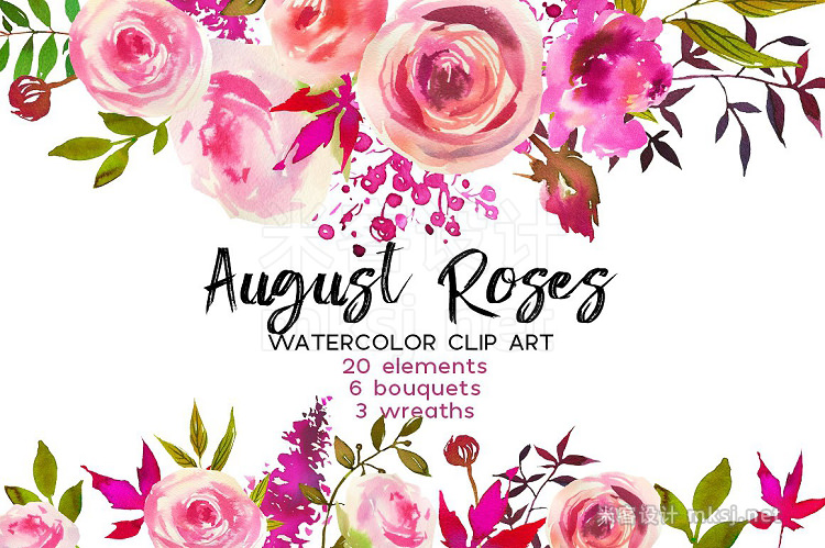 png素材 August Roses Watercolor Clip Art