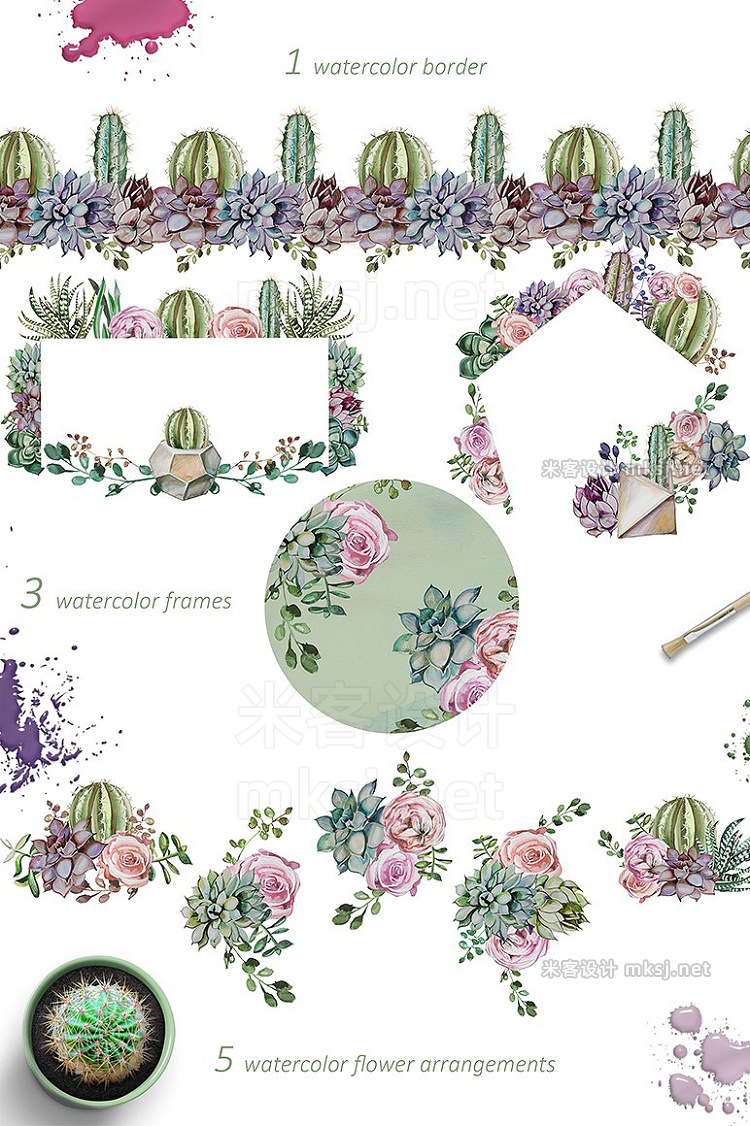 png素材 Watercolor Wild Succulent Garden Set