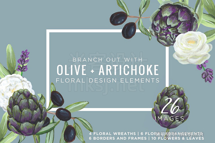 png素材 Artichoke Olive Floral Design Kit