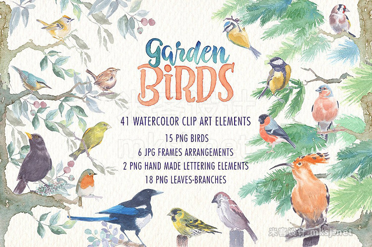 png素材 Garden birds watercolor clipart