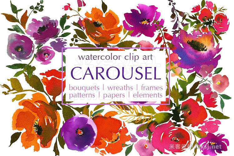 png素材 Carousel Watercolor Floral Clip Art