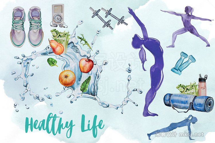 png素材 Watercolor Healthy Life Clipart