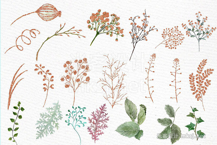 png素材 Rose Gold watercolor flowers clipart