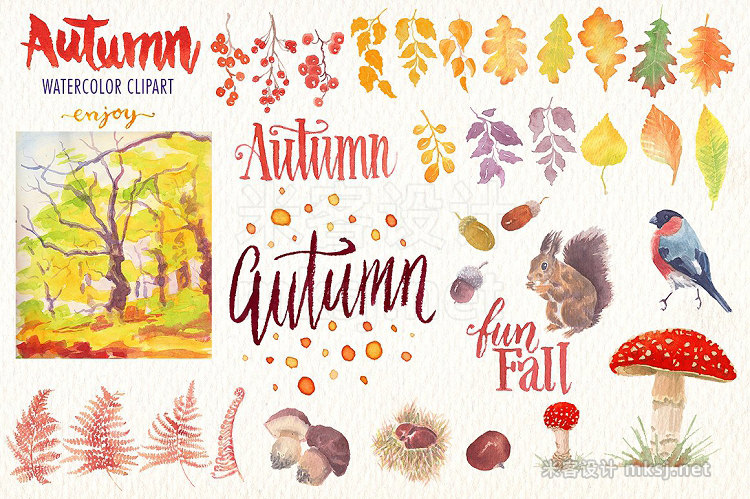 png素材 Autumn watercolor clipart set