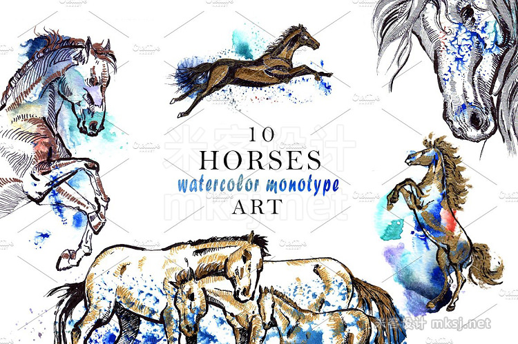 png素材 Horse Watercolor Monotype Art