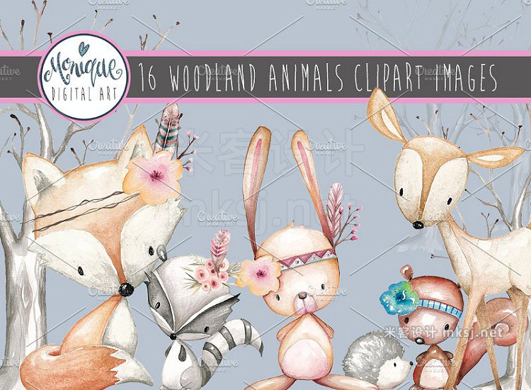 png素材 Woodland Animals Clipart Watercolor