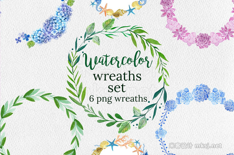 png素材 Watercolor Wreaths Set