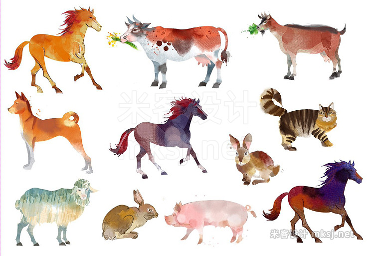 png素材 Watercolor animal set