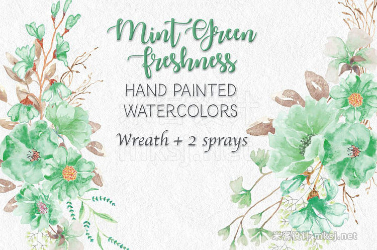 png素材 Watercolor wreath in mint green