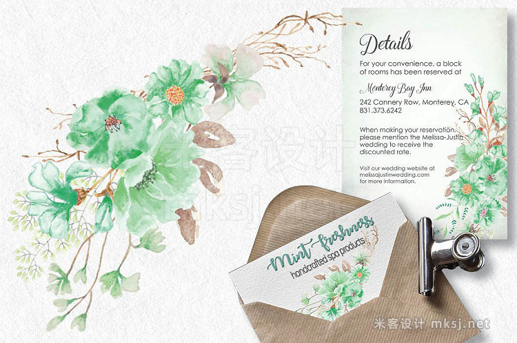 png素材 Watercolor wreath in mint green