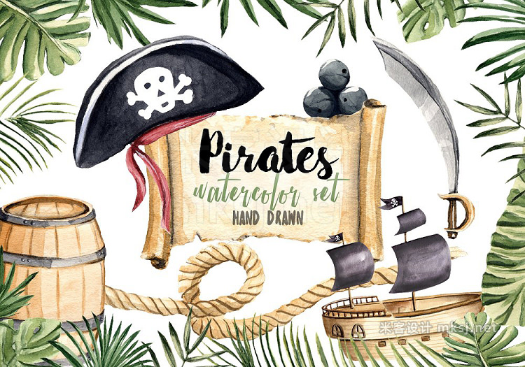png素材 Pirates Clipart Watercolor Set