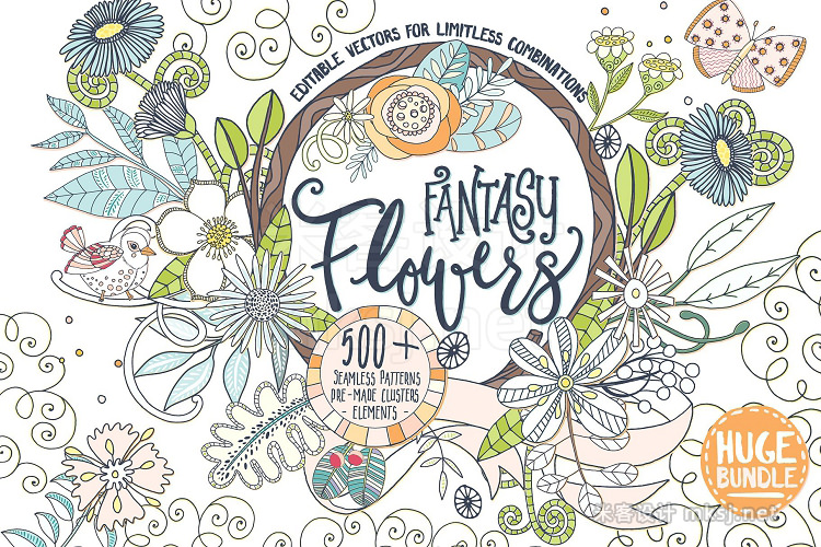 png素材 Fantasy Flower Floral Design Set