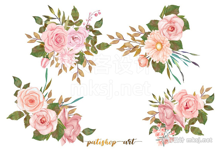 png素材 Watercolor Blush Gold Rose Clip Art