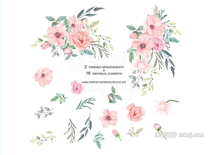 png素材 Watercolor Blush Roses Set