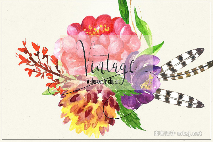 png素材 Vintage flowers berry Watercolor